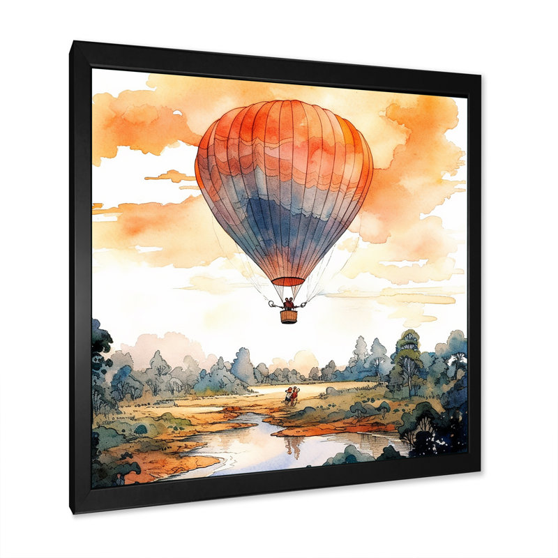 Montgolfière, paysage de rêve I, Cadre simple noir, H 30 po x l 30 po x P 1 po