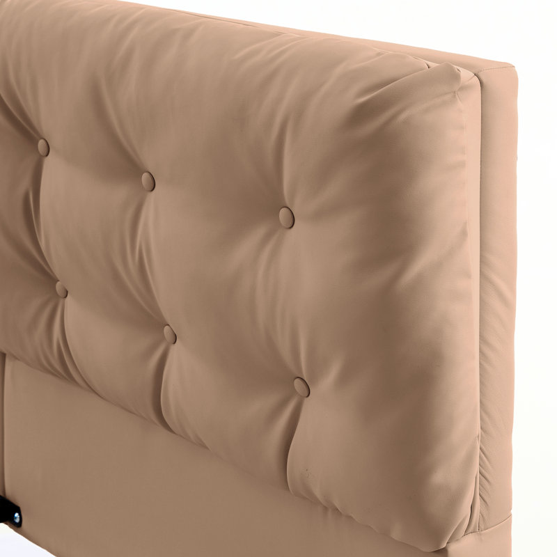 Grand cadre de lit grand avec lumières DEL, lit plateforme flottant en cuir PU kaki, design à boutons, confortable, silencieux et à six couleurs sans sommier, assemblage facile, télécommande