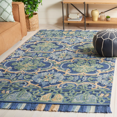Jahiem Hand-Tufted Wool/Cotton Navy/Green Area Rug