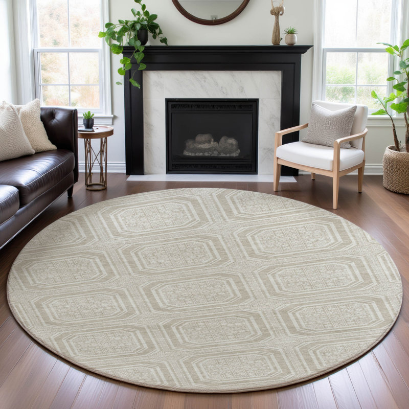 Premium Machine Washable Elize AMF1451 Geometric Rug, Round 8'