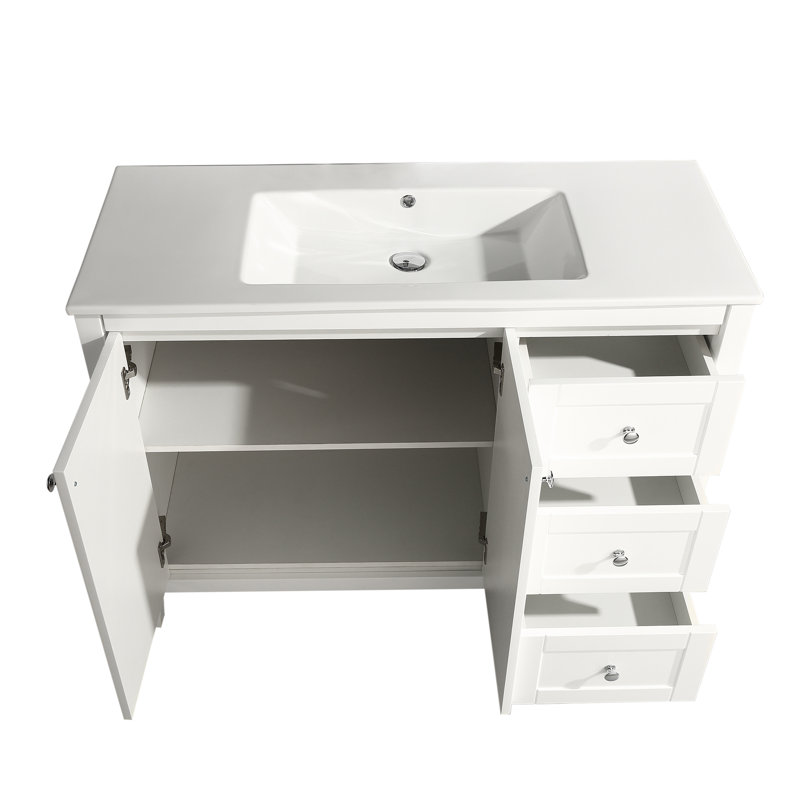 Meuble-lavabo pour salle de bain 48 pièces, trois portes, trois tiroirs, Swiss Madison Cannes, Évier blanc, 1 trou