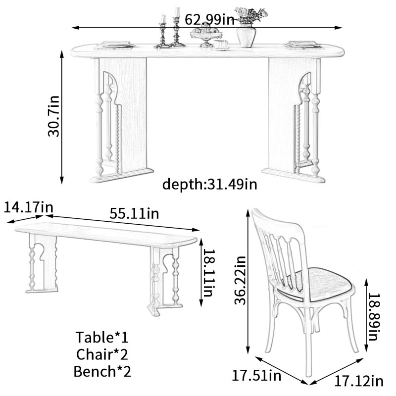 French-style Durable Solid Wood Dining Table Sets