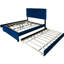Grand lit moderne bleu avec lit gigogne et rangement, revêtement en velours élégant, lattes robustes, assemblage facile, idéal pour les tiroirs de rangement multifonctionnels de la chambre principale, cadre, aucun sommier nécessaire-709436931