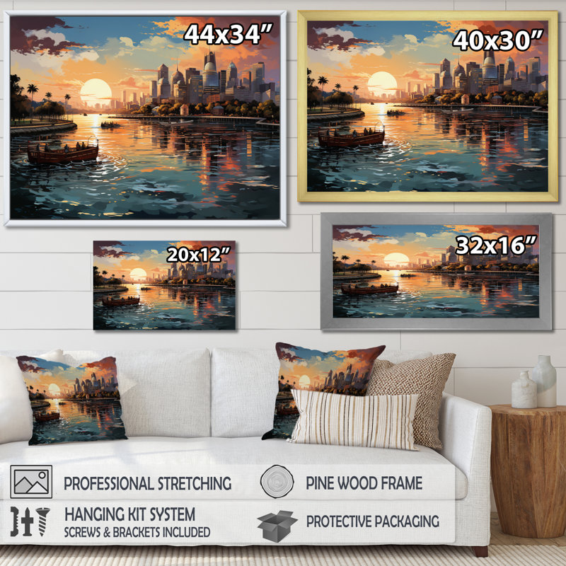 " City Singapore Popart IV ", Gold Floater Framed, 12" H x 20" W x 1" D