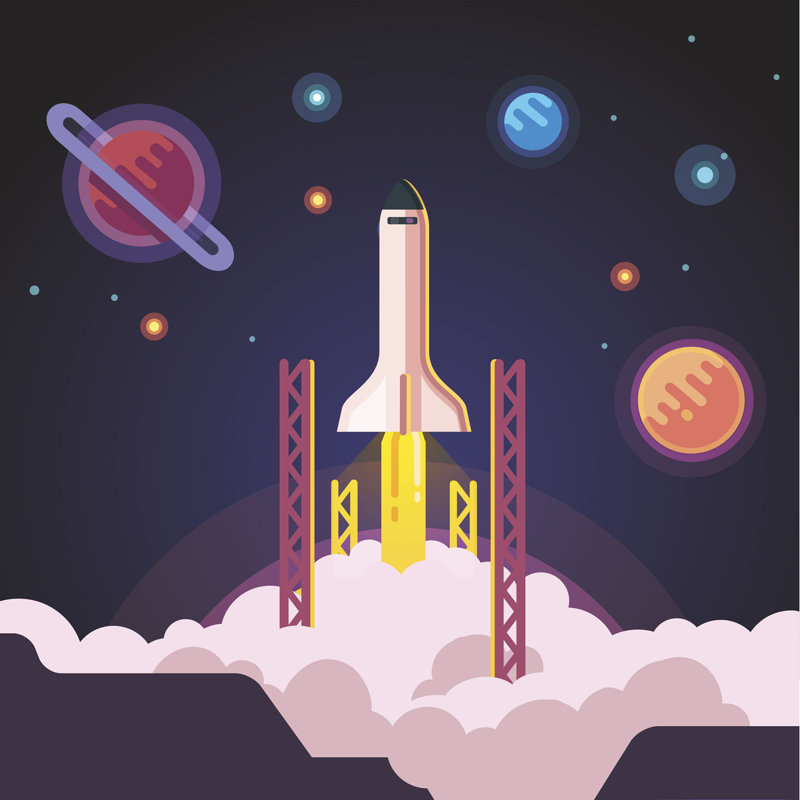 " Rocket Ship Shuttle Launch ", 12" H x 12" W  