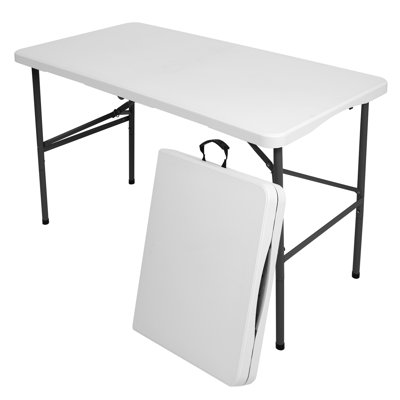 FOLDING TABLES WHITE 4 Foot Portable Heavy Duty Plastic Fold-in-Half Utility Table Small Indoor Outdoor Folding Table with Carrying Handle, Camping and Party,White