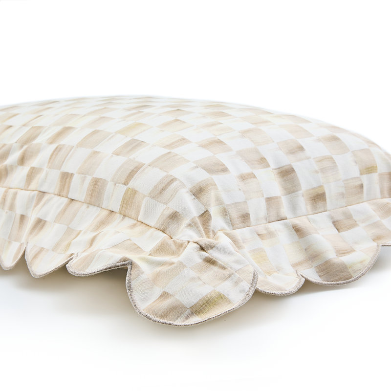 Mocha Check Reversible Scalloped Pillow, Brown/White, Rectangle 6"H x 14"W