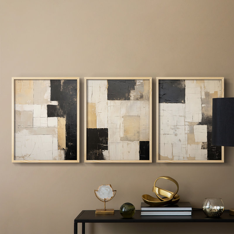 Abstract  Series  CLXV  -Set Of 3 Framed Giclee Prints -Ready to Hang, Natural Framed, 10" H x 8" W