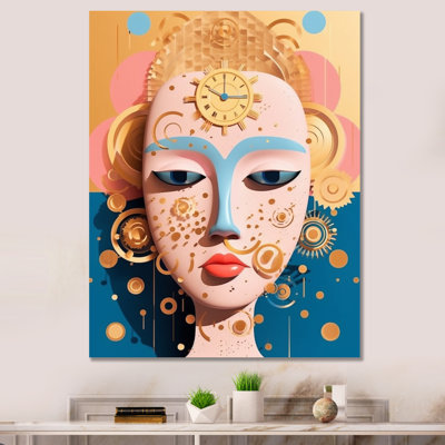 Masque de femme futuriste rose pastel sur toile