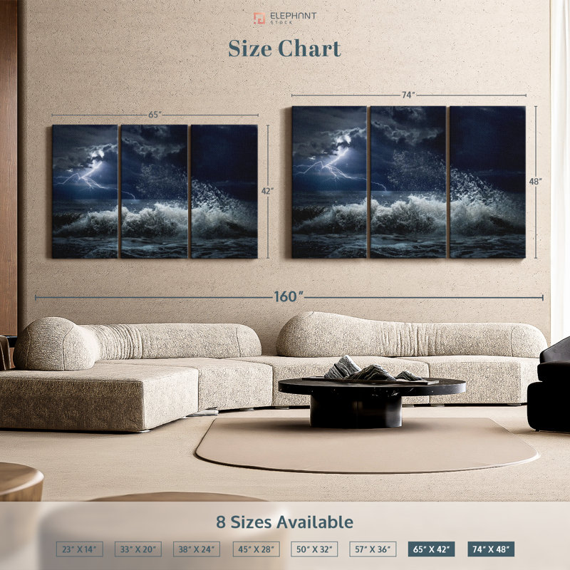 «Seascape Lightning Storm» sur, H 48 po x l 74 po
