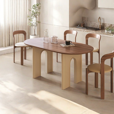 Cream style all solid wood oval dining table set