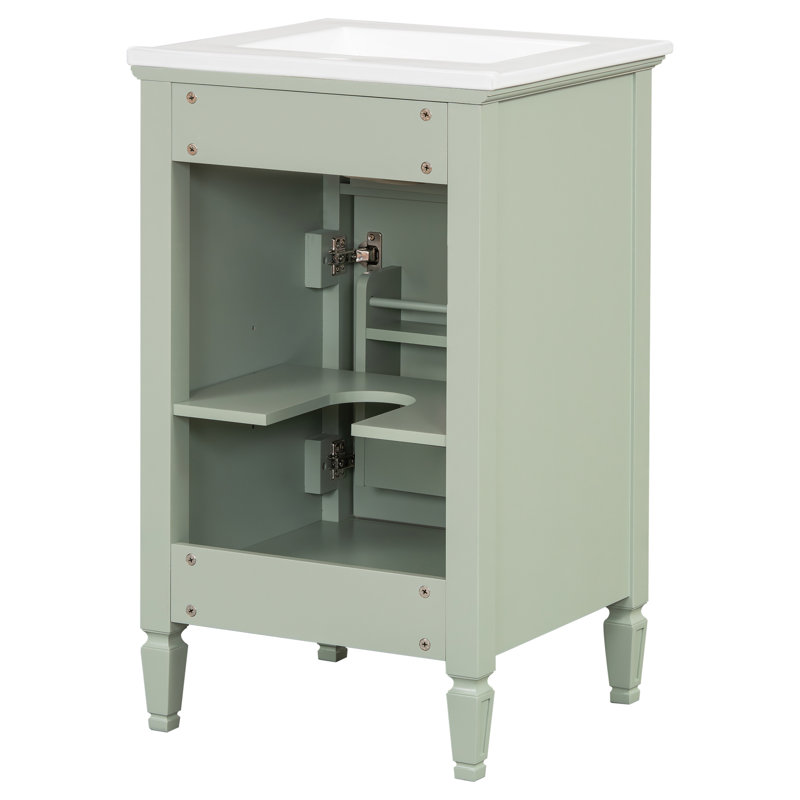 20-inch Bathroom Vanity With Sink, Solid Wood Legs, Adjustable Shelf, Tilt-out Drawer, Zinc Alloy Knobs, Light Green
