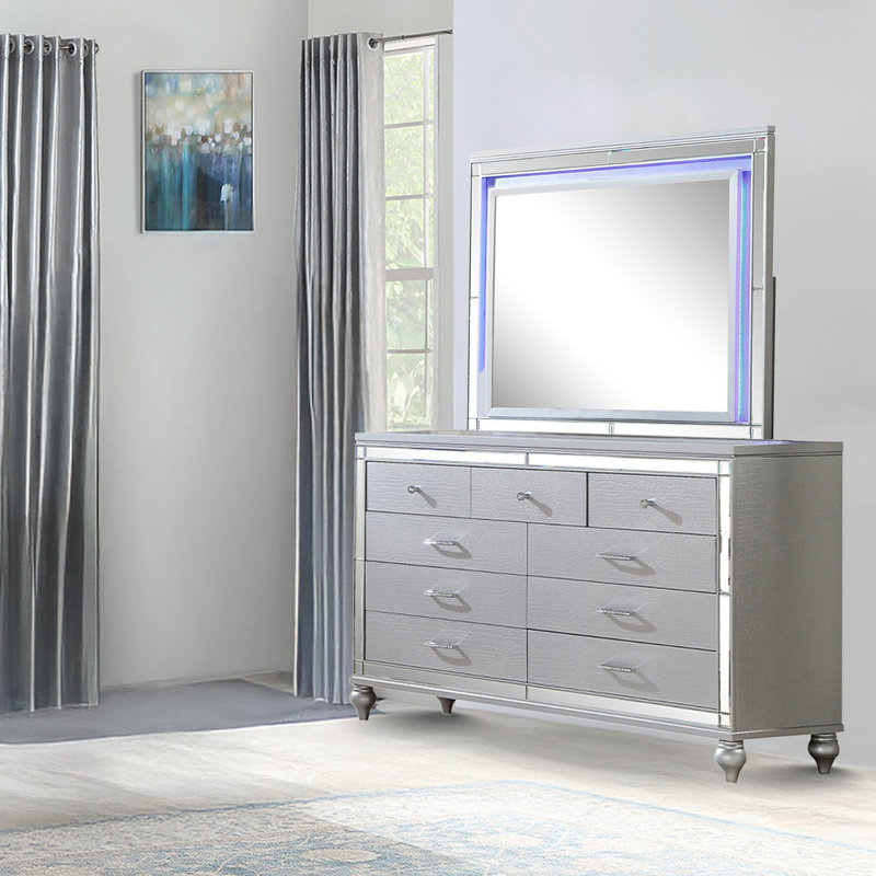 Commode double 7 tiroirs Denard, Argent
