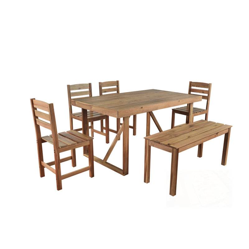 6-Piece Wooden Dining Table Set with 4 Chairs and 1 bench, Natural
