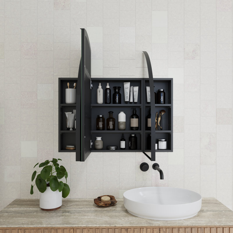 Recessed Framed 3 Doors Medicine Cabinet with 3 shelves, Black