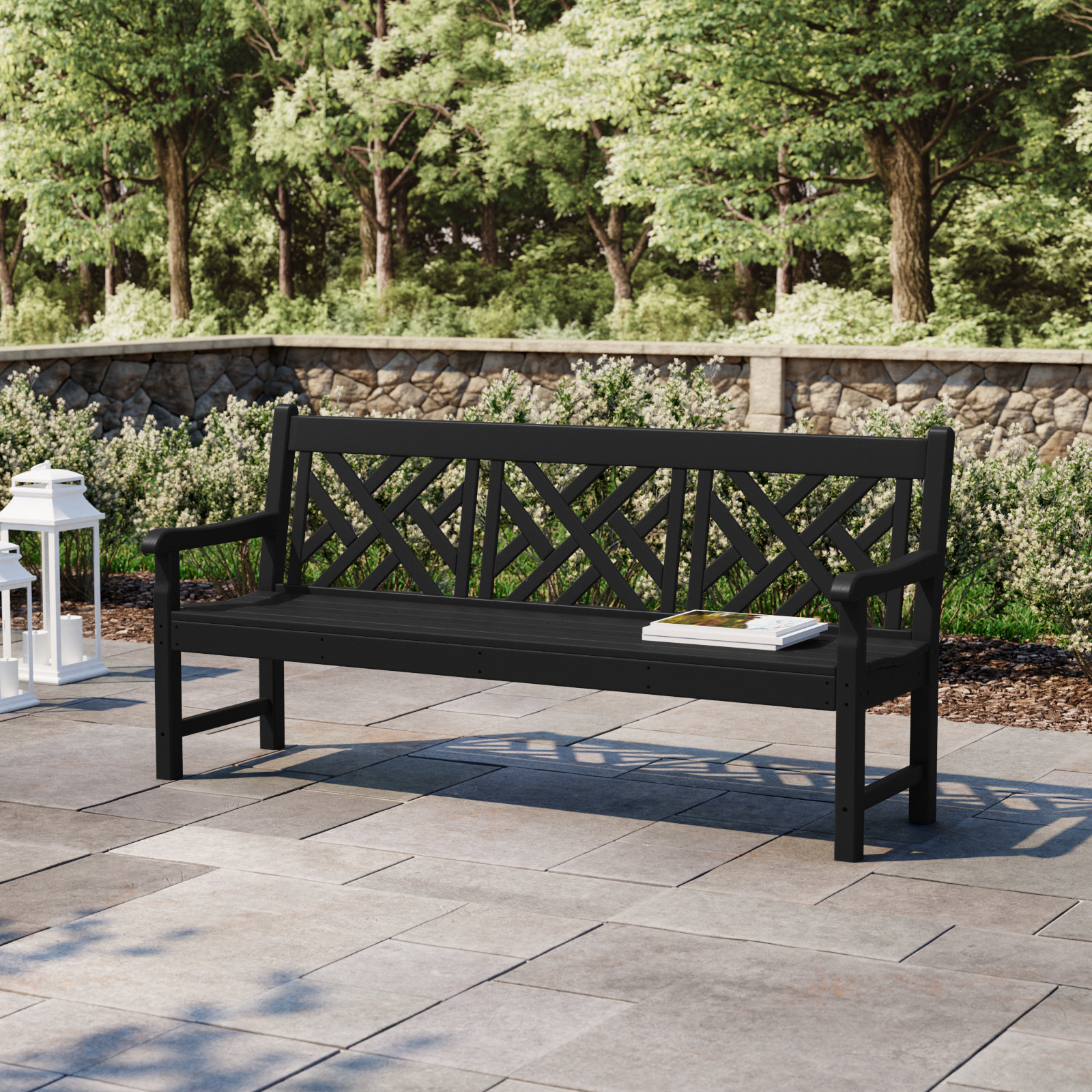 POLYWOOD Rockford 72" Chippendale Bench, Black
