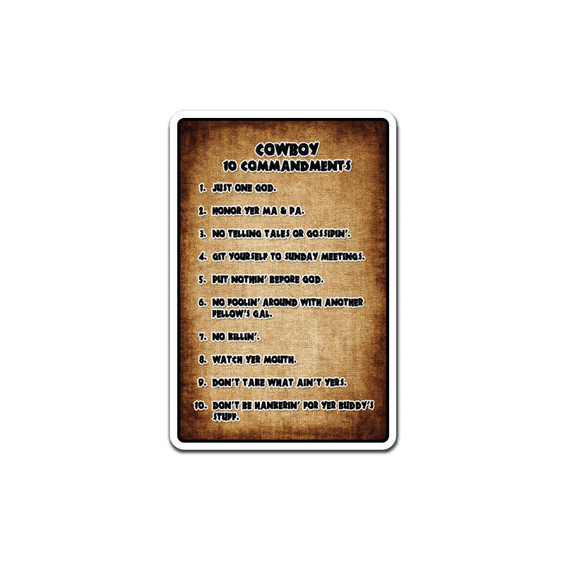 Cowboy 10 Commandments Sign
