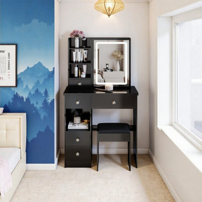 Ensemble coiffeuse 29 po avec miroir à DEL, coiffeuse compacte et tabouret