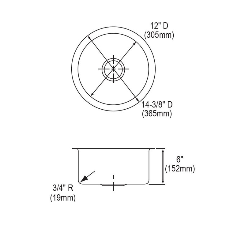 Évier de cuisine à cuve ronde Lustertone L 14,38 po x l 14,38 po