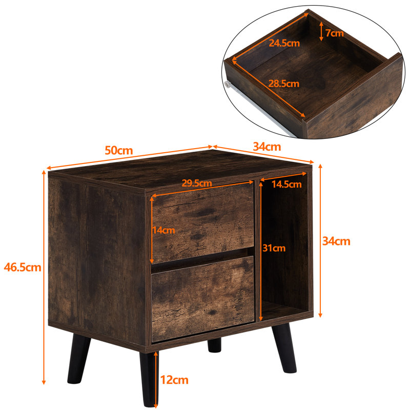 Caelo 45cm W Bedside Table, Brown