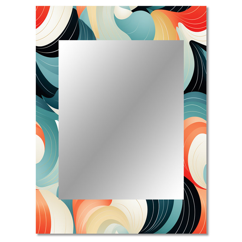 Orange And Green Geometric Ripples Patterns - Coastal Decorative Mirror, Blue Wall Mirror, Printed Metal Art, 40" x 30"