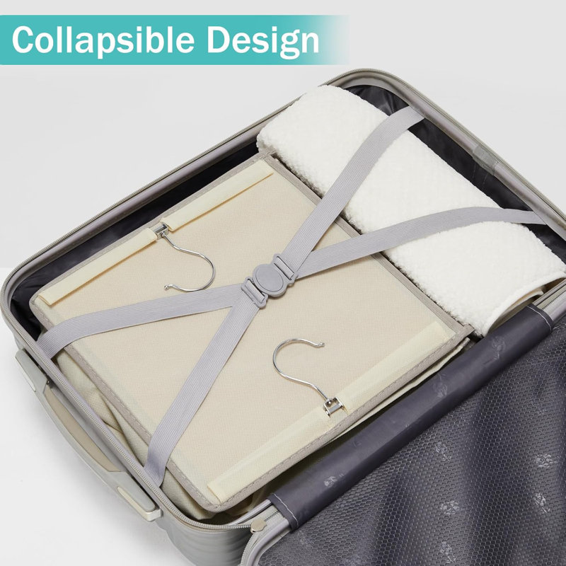 Organisateur de placard suspendu, rangement à 6 tablettes avec poches latérales, beige