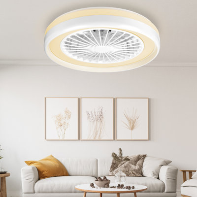 Smart 20" Bladeless Ceiling Fan With Rgb Color Changing Light, Modern Low Profile Dimmable Led For Bedroom, Living Room In White