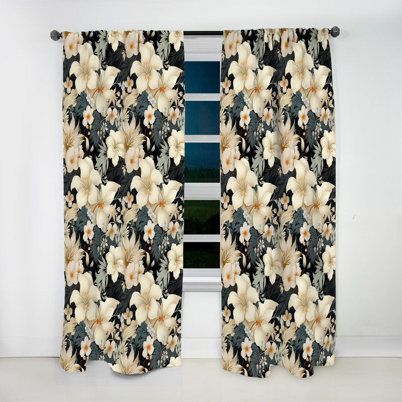 Neutre Mirage motif tropical - Rideau floral - Rideau floral obscurcissant - 1 panneau, L 52 po x L 63 po