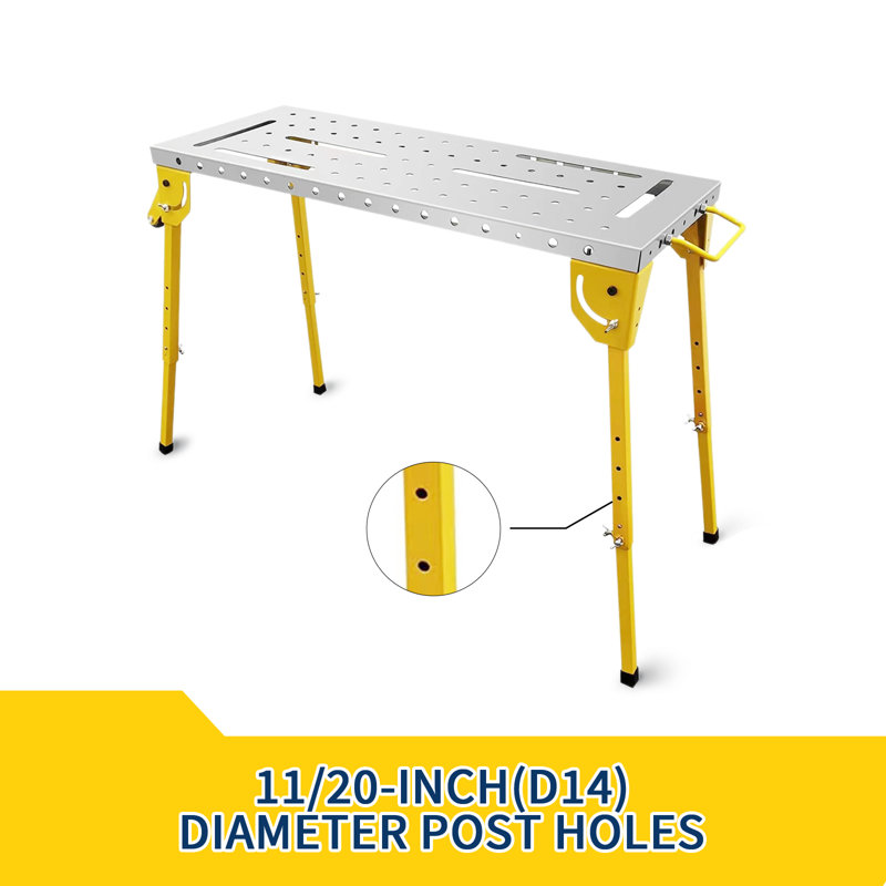 Foldable Welding Table Capacity Welding Workbench, Carbon Steel Work Bench with 3 Tilt Angles,Retractable Guide Rails for Welding Assembly Repair