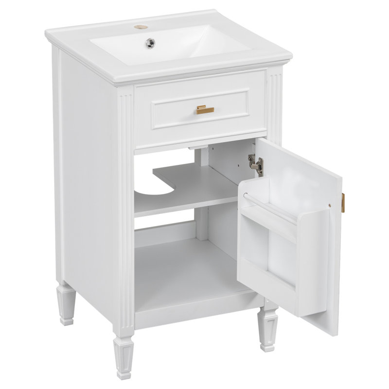Meuble-lavabo de salle de bain avec lavabo / tablette réglable / tiroir inclinable / armoire autoportante moderne / meuble-lavabo de salle de bain
