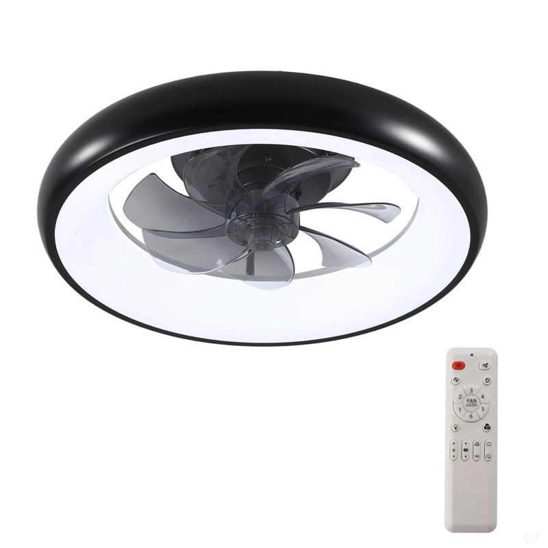 Ventilateur d'intérieur 19 po avec télécommande, intensité variable, 7 pales, moteur à courant continu réversible, avec lumière DEL, noir