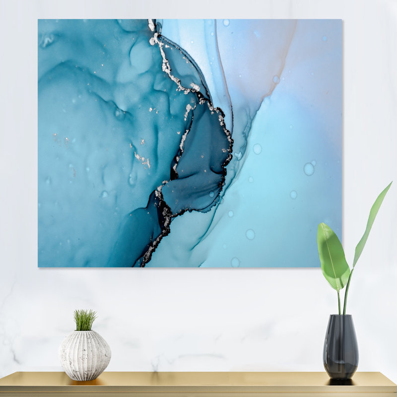 Turquoise liquide Art Universe - peinture sur toile, Toile tendue, H 24 po x l 32 po