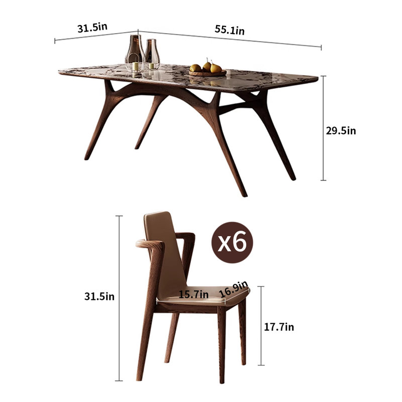 Rectangular Artificial Marble Dining Table Set, 29.5"H x 55.1"L x 31.5"W
