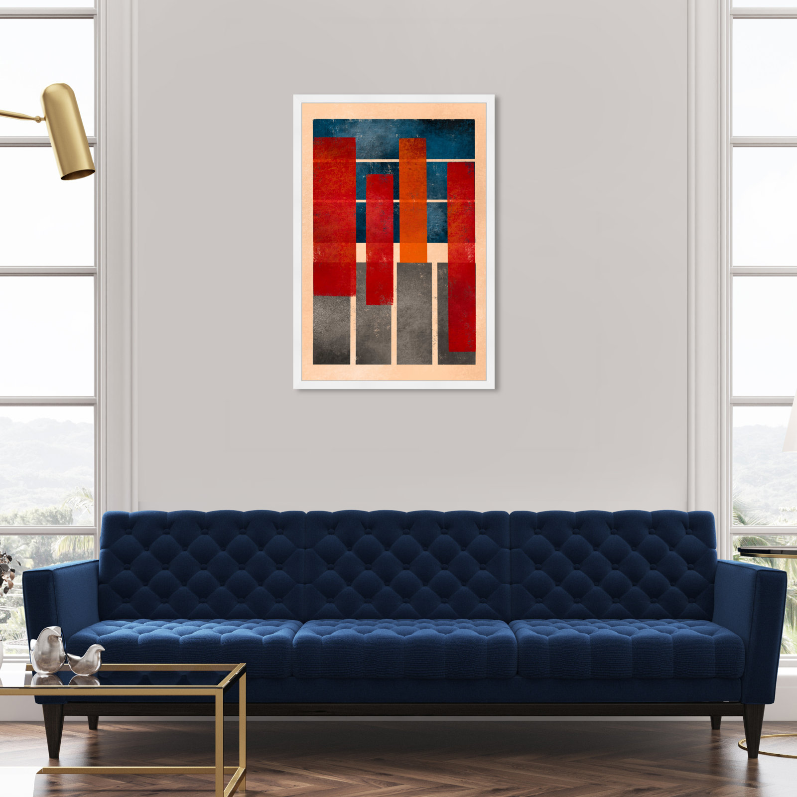 Geometric Red And Blue by Oliver Gal, White, 38" H x 26" W