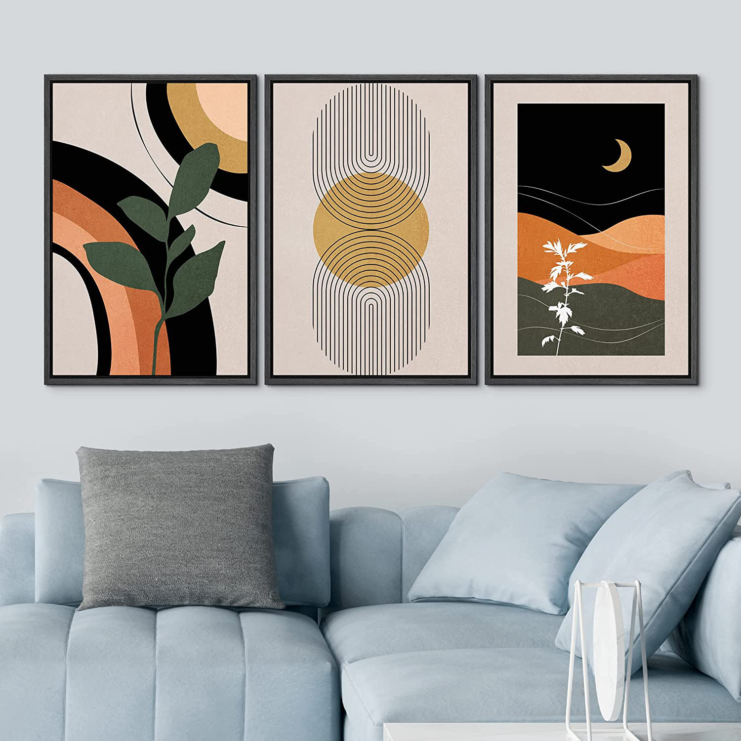 IDEA4WALL Mid-Century Geometric Moon And Tropical Plants Framed On Canvas  Pieces Painting  Reviews Wayfair