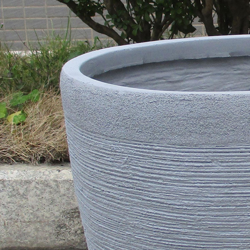 Ribbed Fibreglass Plant Pot, Stone Grey, 41cm H x 44cm W x 44cm D