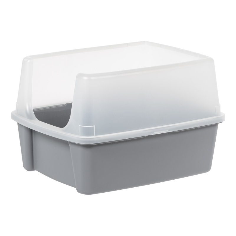 Gray Plastic Enclosed Cat Litter Box with Scoop