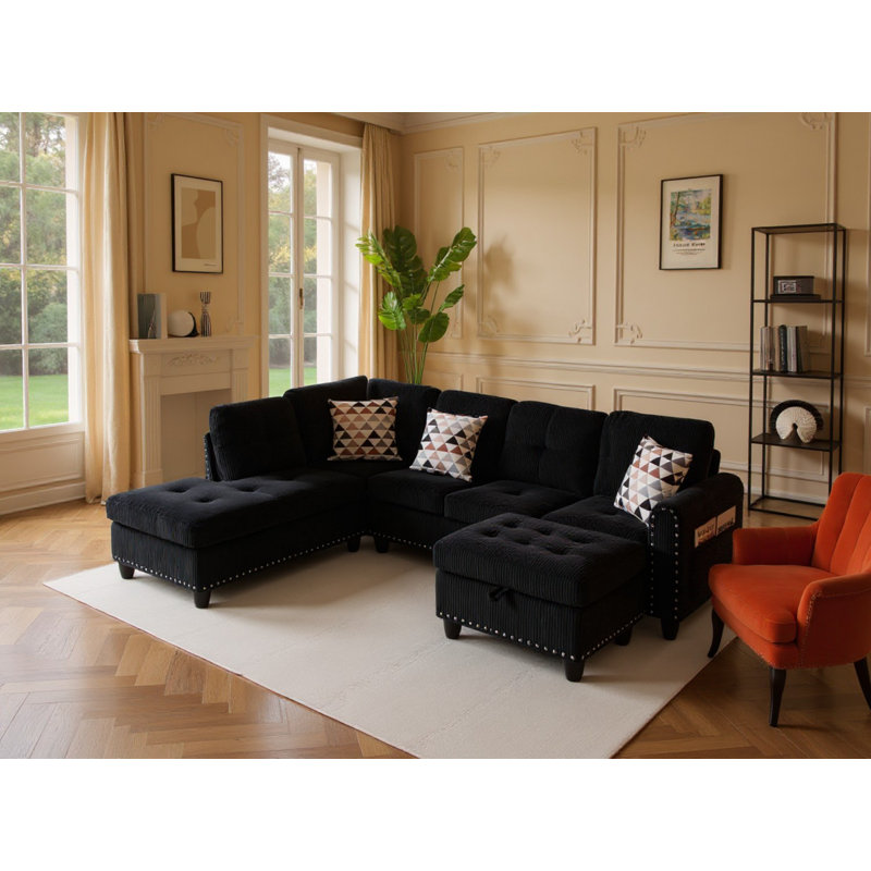  Canapé modulaire en forme de L 94,49 po en forme de L pour siège profond, Noir