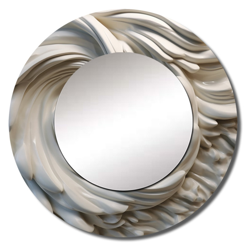 Sconyers Cream Spiral Nebula I - Abstract Spirals Unique Wall Mirror, Modern Round Mirror, Printed Metal Art, 23" x 23"