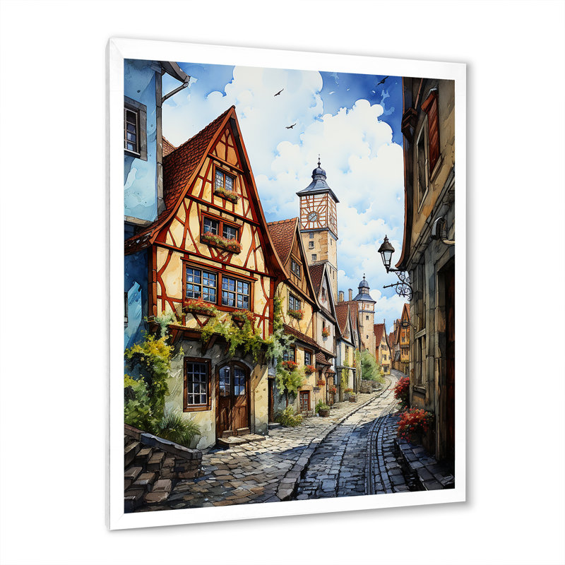 Kristella Allemagne Rothenburg Street II, H 40 po x l 30 po x P 1,5 po, Cadre photo blanc