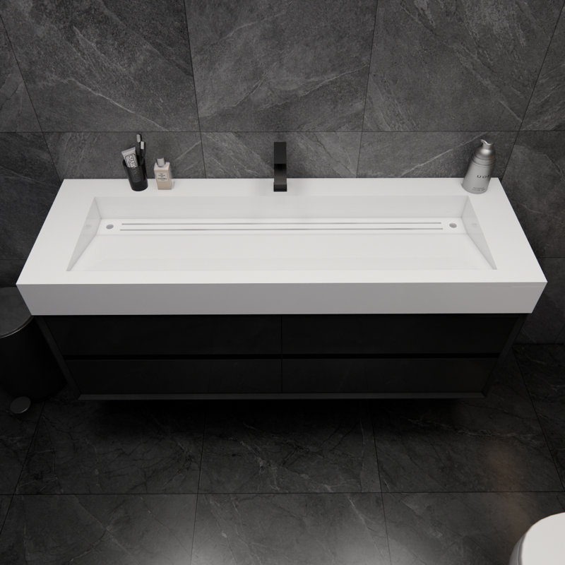 Albizu 59" Wall-Mounted Single Bathroom Vanity, Black