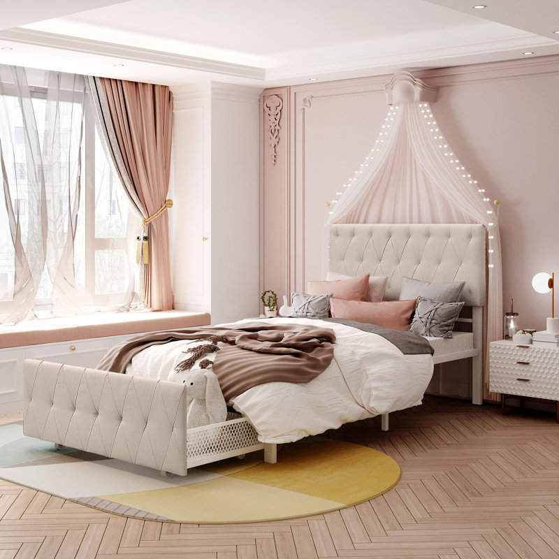 Lit rembourré avec rangement Menthe, Simple, Beige