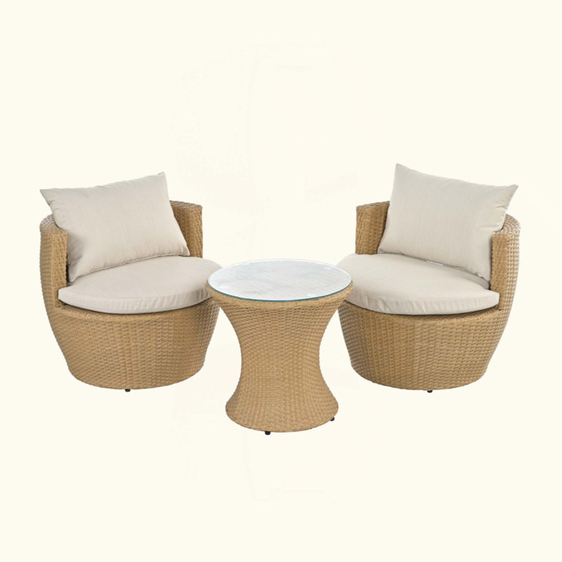 OUTDOOR PATIO 3PC BOHO FAUX WICKER CHAT SET, CUSHION