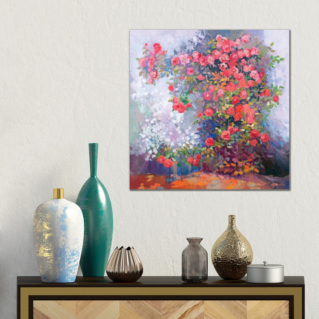 Scharlachrote Rosen von Anastasiia Grygorieva - Galerie-umwickelte Leinwand Giclée auf Leinwand