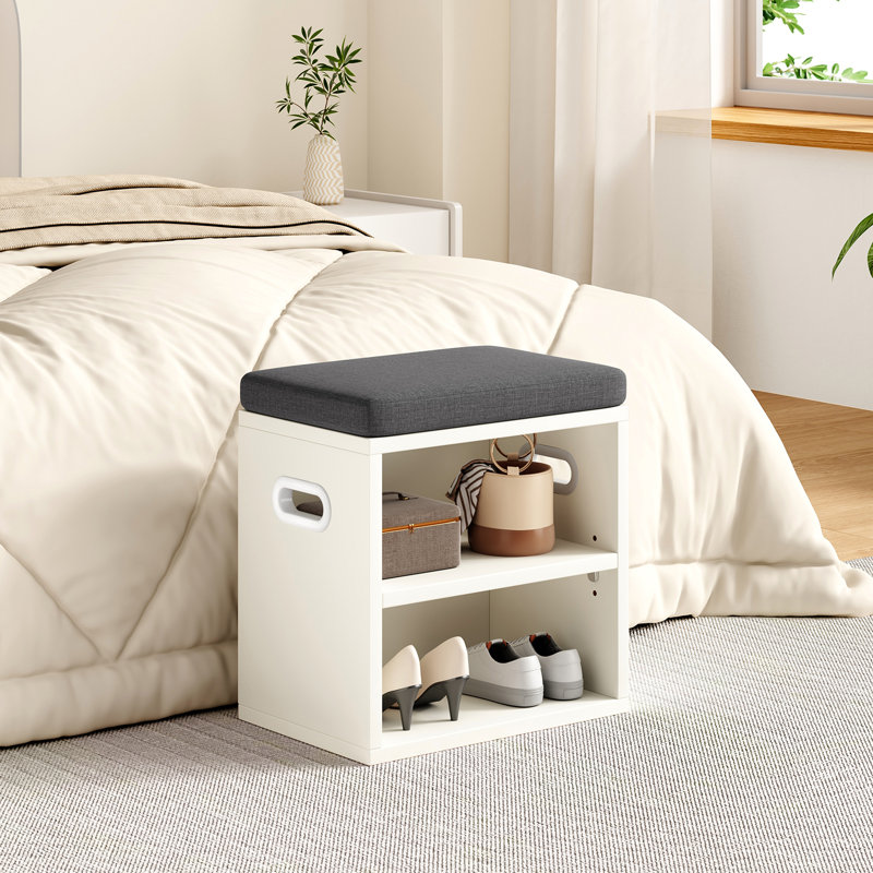 Small Cushion Shoe Bench With Shoe Rack, Gray, White