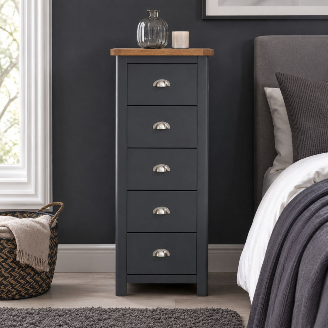 Lois 5 Drawer Narrow Chest Tallboy, Midnight Blue