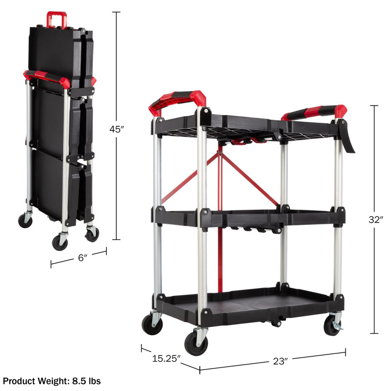Chariot pliable Stalwart - Chariot de service pliant portatif et léger - Chariot pliable à roulettes multi-usage