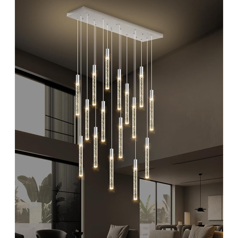 16 Lights Rectangular Modern Glam Chandelier, Nickel