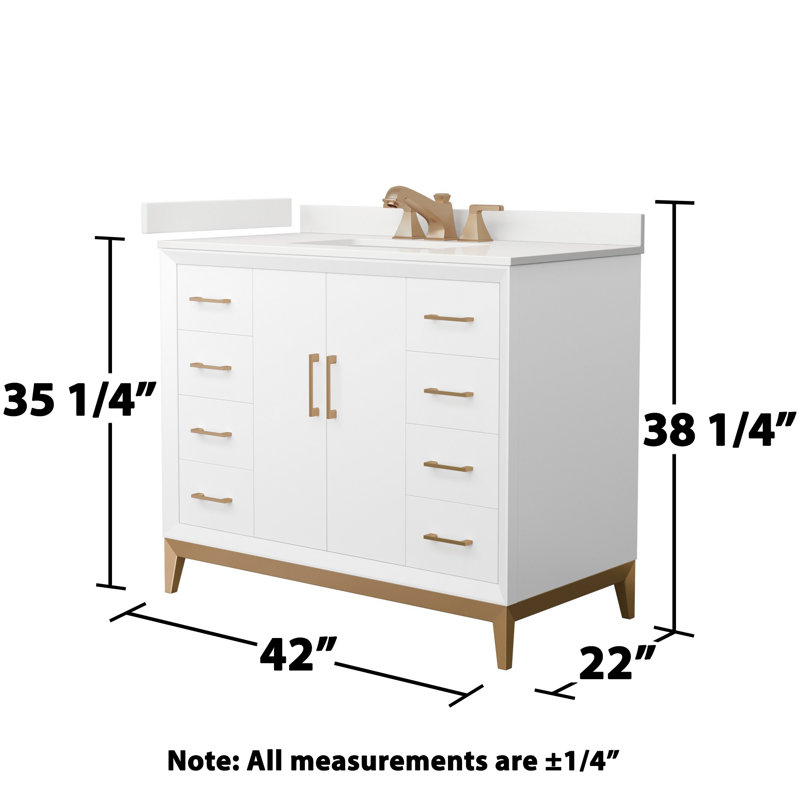 Amici Single Bathroom Vanity with Top, Satin Bronze, White Quartz, 60"