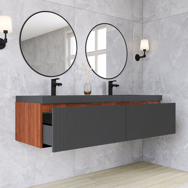 Ensemble de meuble-lavabo mural 59 po avec comptoir en quartz 59 po, 59‘’